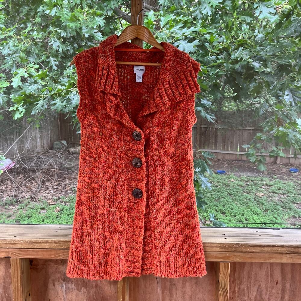 Chico's Women's Orange Chunky Knit Button Front Tunic Sweater Size 0 (S)